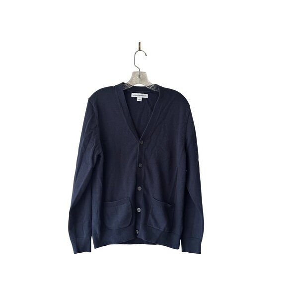 Share Mens Navy Blue Cardigan Sweater V Neck Button Up M 100%Cotton Fall Staple - Picture 8 of 9